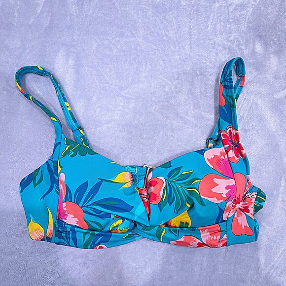 LANDS END Swim Adjustable Floral Twist Bikini Bra Top Blue Underwire Womens 4 XS - Picture 2 of 7